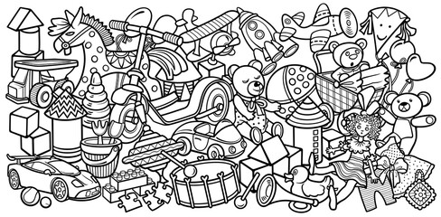Fototapeta premium Cartoon doodles hand drawn kids toys illustration.