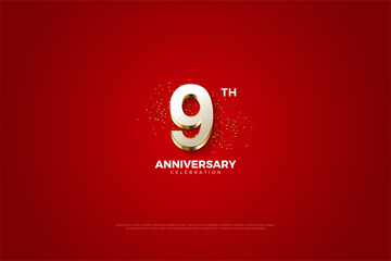 9th Anniversary with luxurious gold numerals.