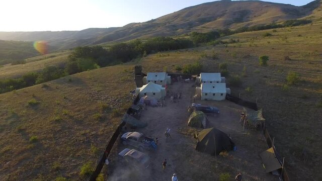 Beautiful sunset in the mountains. United States military base in Afghanistan