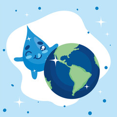 Water day with drop cartoon and world vector design