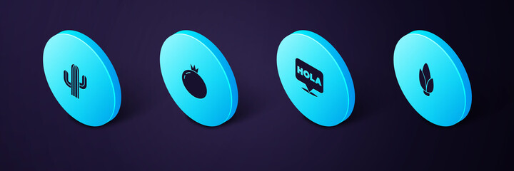 Set Isometric Corn, Hola, Tomato and Cactus icon. Vector. © vector_v