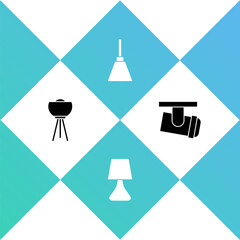 Set Floor lamp, Table, Chandelier and Led track lights lamps icon. Vector.