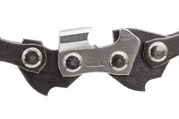 Detail of chain for a chainsaw, isolated on the white background