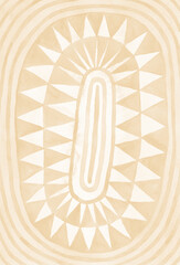 Beige tribal triangles circle watercolor texture. Ethnic raster background.