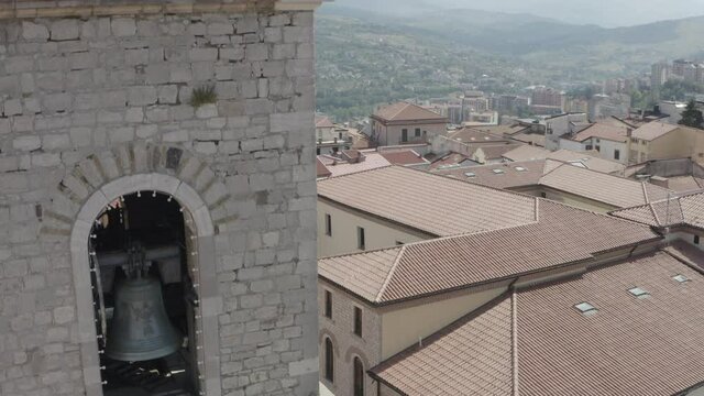 Detail of the bell tower of San Gerardo Cathedral in Potenza, Italy. 