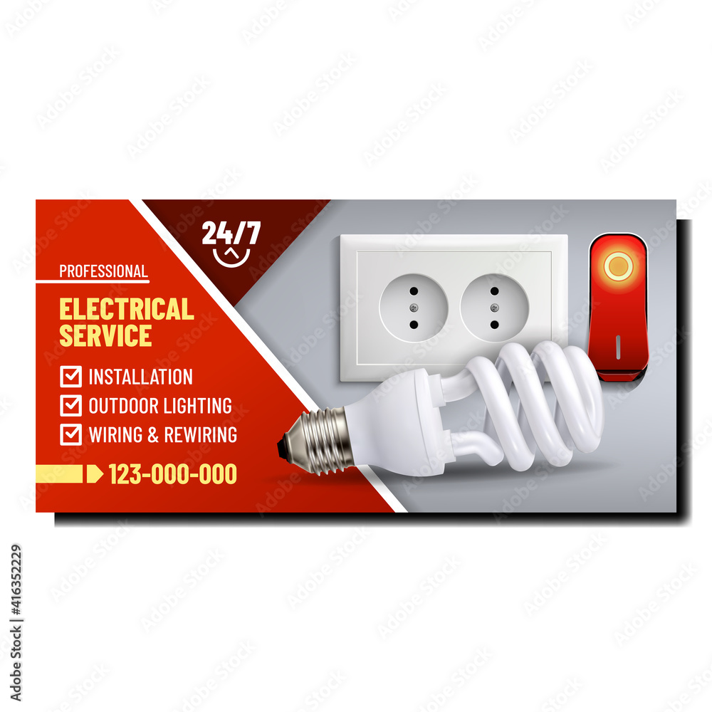 Wall mural electrical repair service promotion poster vector. professional service for installation socket and 