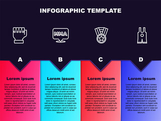 Fototapeta premium Set line MMA glove, Fight club, Medal and Wrestling singlet. Business infographic template. Vector.