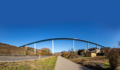 Fototapeta na wymiar huge modern Mosel Bridge near Zeltingen