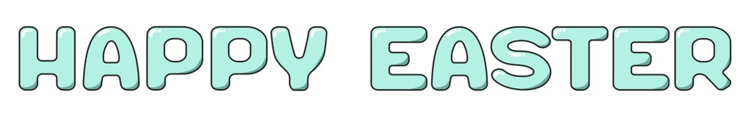 Happy Easter card with blue lettering in cartoon style. Holiday concept coloring in pastel color blue. Horizontal vector flat illustration isolated on white background.