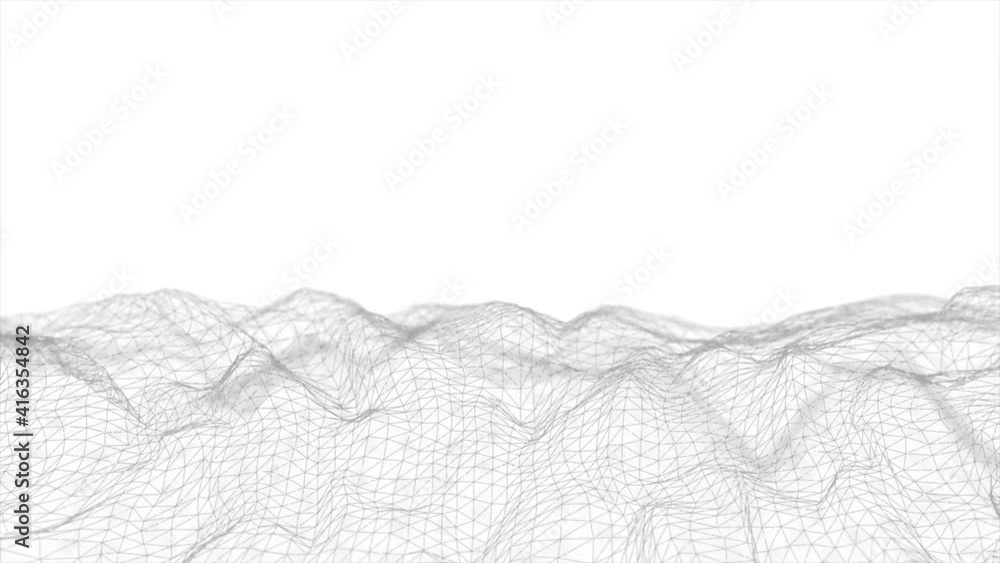 Poster Abstract Digital Low Polygons Mesh spinning Fx Background Loop/ 4k animation of an abstract fractal background with mesh surface and particle lines spinning and seamless looping