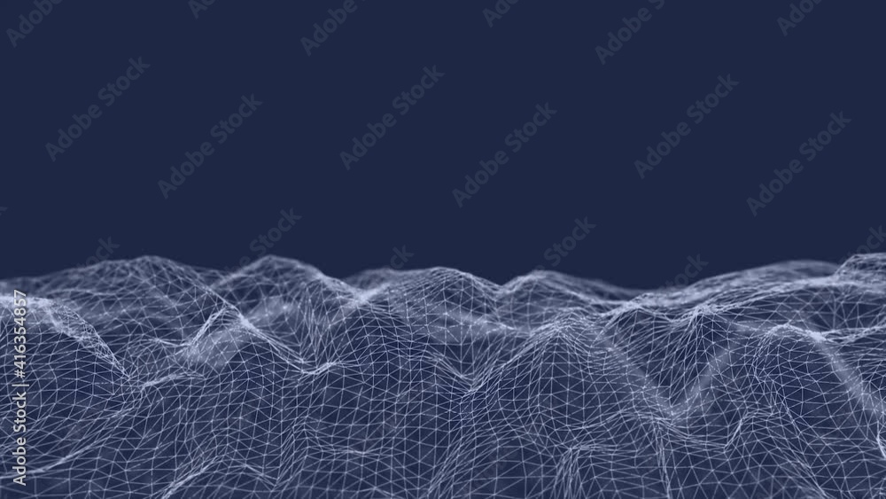 Poster Abstract Digital Low Polygons Mesh spinning Fx Background Loop/ 4k animation of an abstract fractal background with mesh surface and particle lines spinning and seamless looping