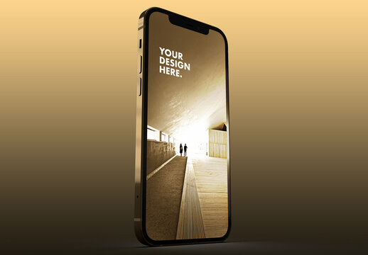 Gold Smartphone Mockup on a Yellow Background