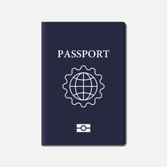 Blue biometric passport isolated on white background vector illustration.