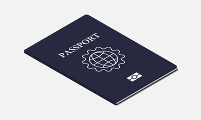 Isometric blue biometric passport isolated on white background vector illustration.