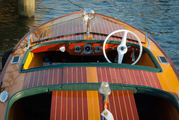 Vintage Mahogany Runabout Forward Cockpit 