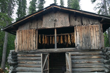 Salmon Smokehouse, Athabaskan Village Museum, on the Chena River Tanana River Confluence Near...