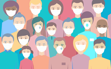 Coronavirus in China. Novel coronavirus (2019-nCoV), people in white medical face mask. Concept of coronavirus quarantine flat bright illustration. Pattern.