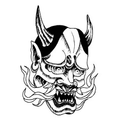 Máscara de demonio japonés dibujado a mano