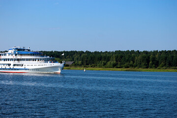 Fototapeta na wymiar Summer view of old cruise ship on the river Volga, Russia