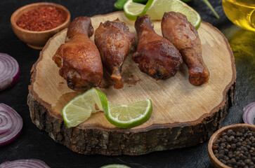 Close up photo of grilled chicken legs with spices