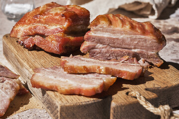 Slow roasted carameled pork belly with crispy crackling