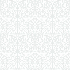 Damask seamless vector pattern. Classic vintage damask ornament, royal victorian geometric seamless pattern for wallpaper, textile, packaging. Floral baroque pattern, gray background 