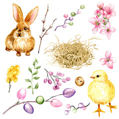 Easter clip art set with eggs, chick and bunny