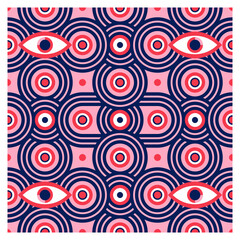 Pattern of geometric circles shapes and eyes. Poster design.