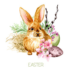Easter composition, Hand drawn vector watercolor illustration.