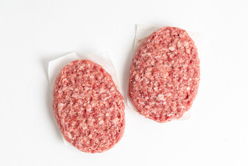  Raw minced homemade cutlets, on the white background