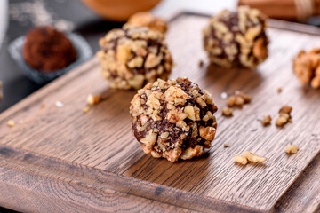 Tasty fresh handmade sweet candy with cheese filling and sprinkling