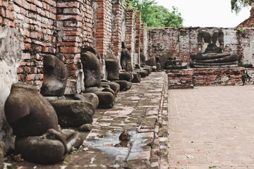 AYUTTHAYA, THAILAND - MAY 25, 2018: Ayutthaya Historical Park in Ayutthaya (second capital of the Siamese Kingdom). A very popular destination for day trips from Bangkok. Wat Mahathat Temple.