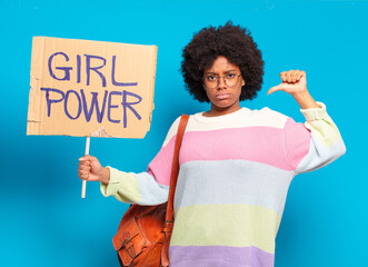 young pretty afro woman girl power concept