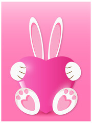 Cute bunny, rabbit with pink heart card.
