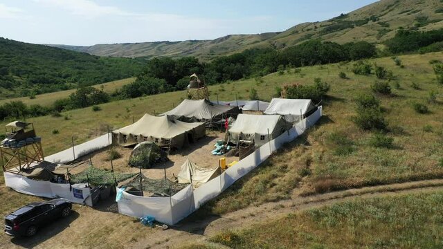 Airsoft. Aerial view. United States military base in Afghanistan.