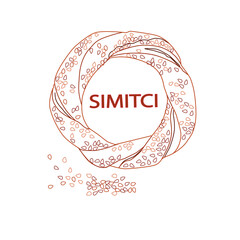 Simit, a traditional Turkish bagel, isolated on a white background. Contour vector illustration.