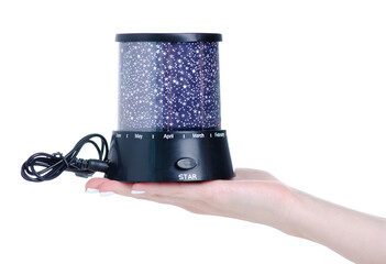 night lighting stars sky for children's room in hand on white background isolation