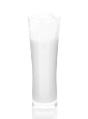Glass with foamed milk isolated on white background
