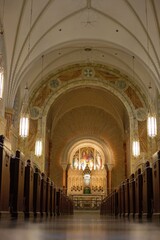 Fototapeta premium Interior shot down the aisle of the Catholic shrine