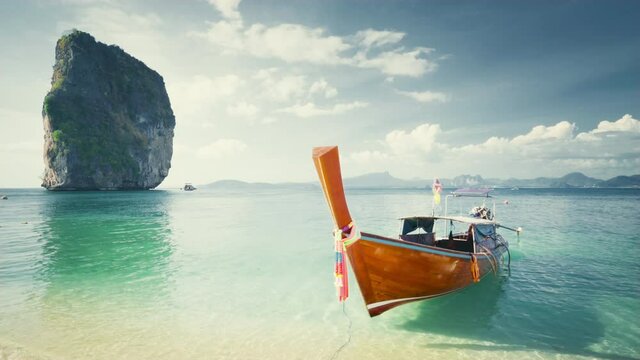 wooden longtail boat at Koh Poda island in Krabi province. Ao Nang, Thailand