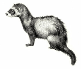 Ferret, hand drawing isolated on white