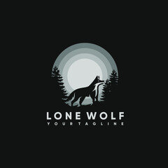 Animal Silhouette Vector Illustration Logo Designs, Wolf Logo, Sunrise and sunset. Landscape wallpaper. Illustration vector style. Colorful view background