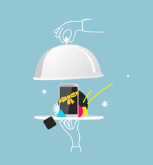 Smartphone presentation of the gift. Stylized as the chef restaurant cloche.