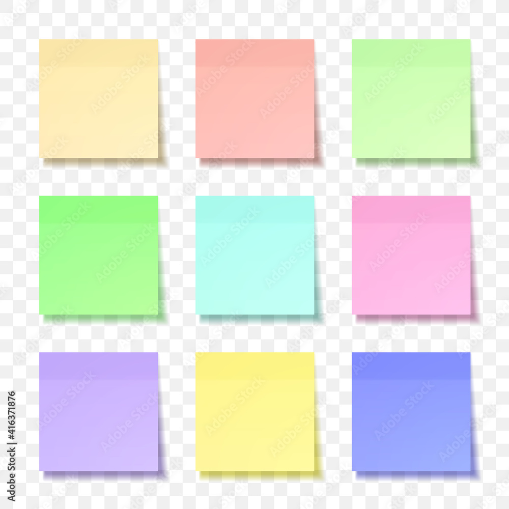 Poster colored sheet of note papers with shadow, ready for your message. realistic. isolated on transparent