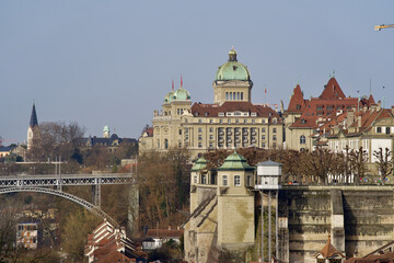 Federal Palace of Switzerland (German Bundeshaus) , residence of national Swiss government and parliament. Photo taken February 14th, 2021, Bern, Switzerland.