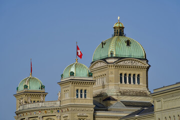 Federal Palace of Switzerland (German Bundeshaus) , residence of national Swiss government and parliament. Photo taken February 14th, 2021, Bern, Switzerland.