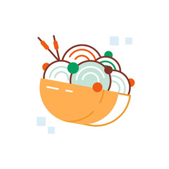 Japanese noodles bowl colorful vector flat icon