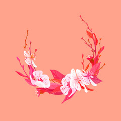 Cherry blossom wreath. Digital illustration. International Women's Day