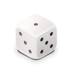 Realistic white casino dice in isometric view on white