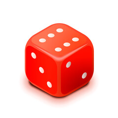 Realistic red casino dice in isometric view on white
